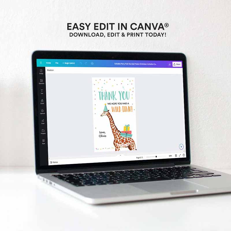 4 editable party animals favor tags wild one animals thank you tags safari zoo animals birthday wild time giraffe gift tag digital corjl template 0142 1