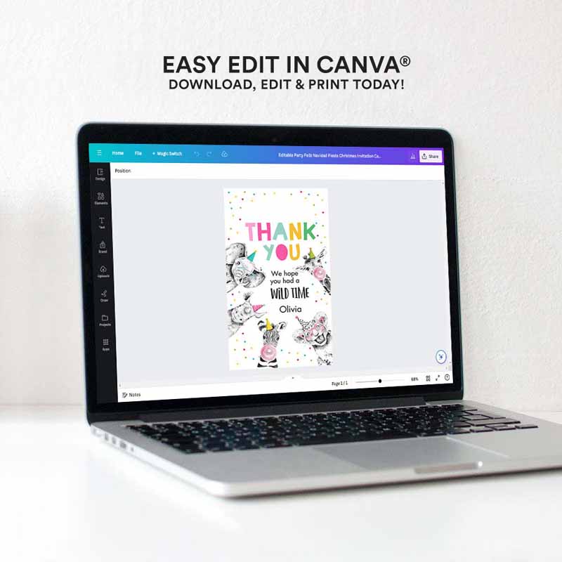 4 editable party animals favor tags wild one animals thank you tags safari zoo girl birthday wild time gift tag digital corjl template 0390 1
