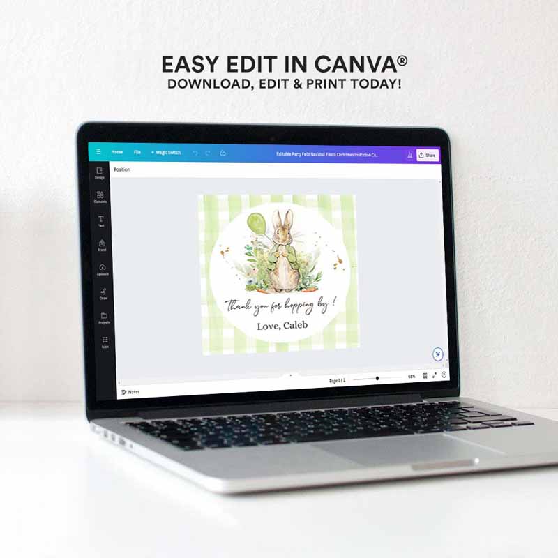4 editable peter rabbit favor tags bunny thank you tags round boy birthday labels thanks hopping by printable download corjl template 0351 1