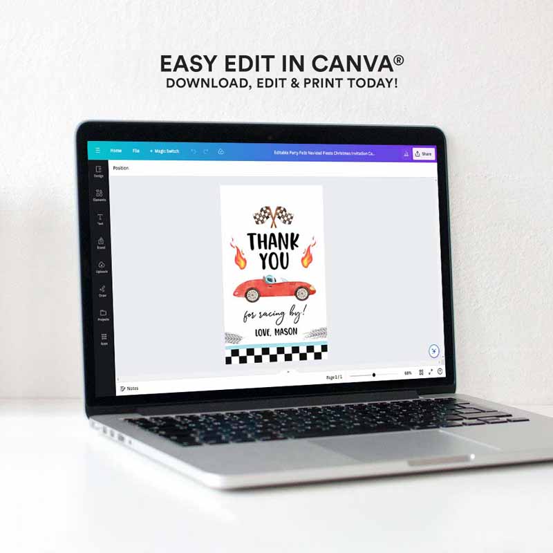 4 editable racing favor tag race car birthday thank you label two fast 2 curious gift tags red race cars 2nd template corjl printable 0424 1