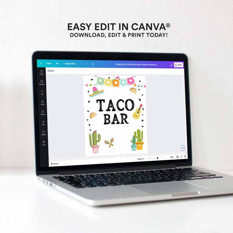 4 Fiesta Taco Bar Sign Fiesta Theme Bridal Shower Baby Shower Decor Cactus Succulent Table Taco Sign 8x10 Instant Download PRINTABLE 0161