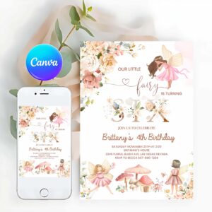 Fairy Invitation, 6th Fairy Birthday Invitation Wildflower Garden Fairy Floral 6th Birthday Invite Butterfly Magical
