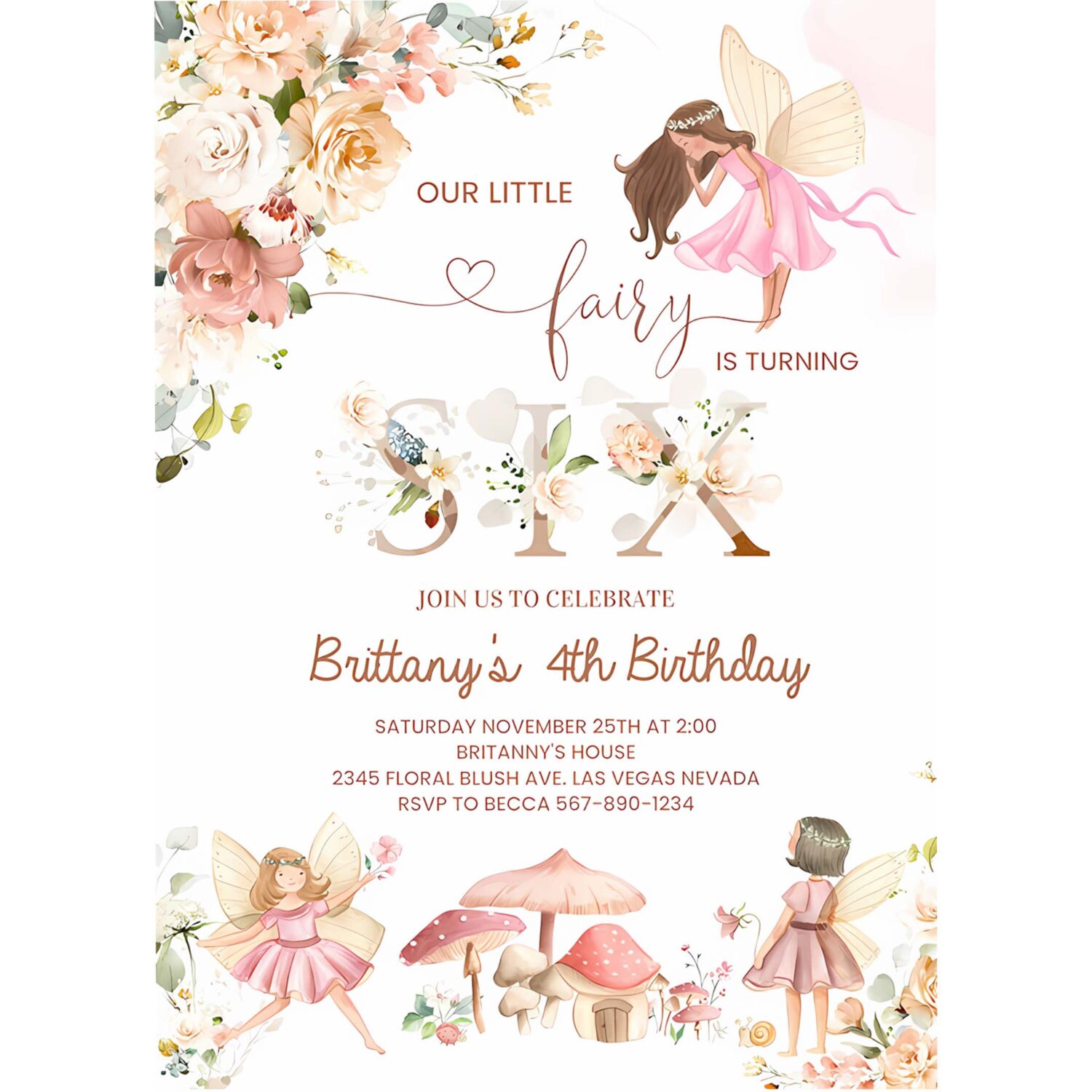 6th fairy birthday invitation wildflower garden fairy floral 6th birthday invite butterfly magical 4