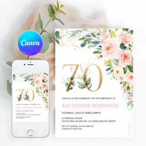 Adult Birthday Invitation, 70th birthday Invitation, Brunch Invitation 70th birthday invite for her Adult Birthday