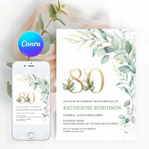 Adult Birthday Invitation, 80th birthday Invitation Brunch Invitation 80th birthday invite for her Adult Birthday