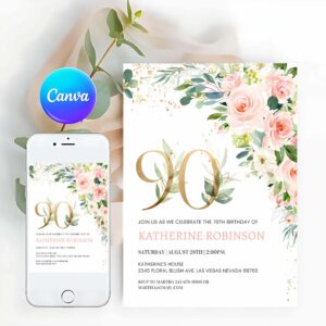 Adult Birthday Invitation, 90th birthday Invitation, Brunch Invitation 90th birthday invite for her Adult Birthday