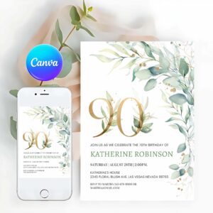 Adult Birthday Invitation, 90th birthday Invitation Brunch Invitation 90th birthday invite for her Adult Birthday