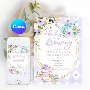 A Baby Is Brewing Tea Party Invitation, A Baby Is Brewing Tea Party Baby Shower Lilac Rose Invitation