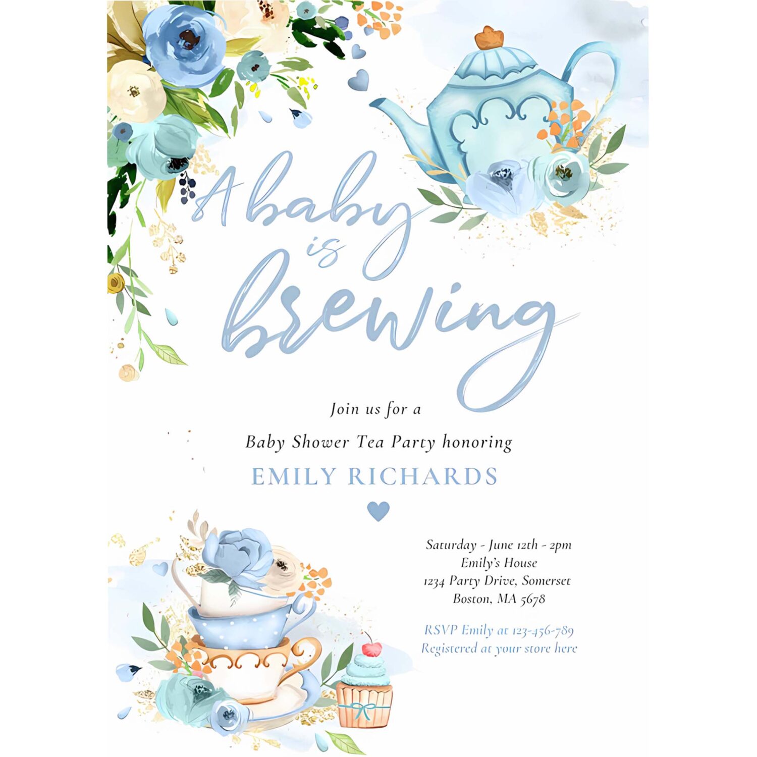 A baby is brewing tea party baby shower purple invitation r84j 4
