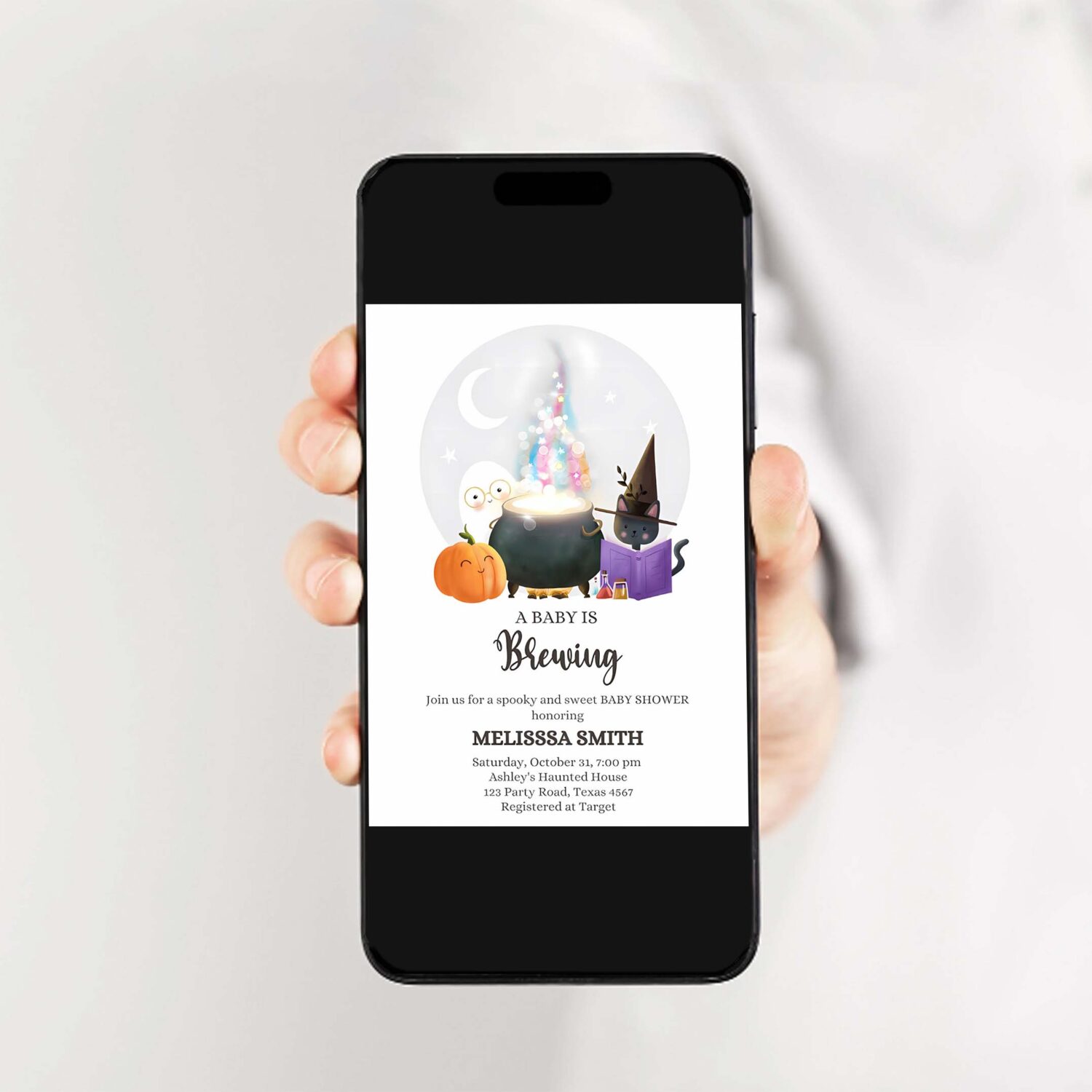 A baby is brewing halloween baby shower invitation gender neutral spooky fall couples 2