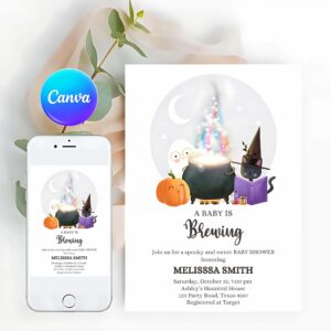 A Baby is Brewing Invitation, A Baby is Brewing Halloween Baby Shower Invitation, Gender Neutral Spooky Fall Couples