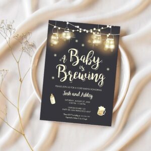A baby is brewing invitation bottle and beers baby shower babyq bbq coed couples shower 1