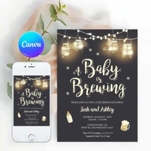 A Baby is Brewing Invitation, A Baby is Brewing Invitation, Bottle and Beers Baby Shower BaByQ BBQ Coed Couples Shower