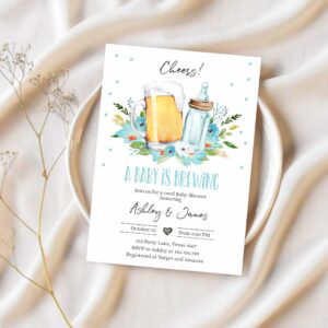 A baby is brewing invitation bottle and beers baby shower boy cheers coed couples shower printable 1