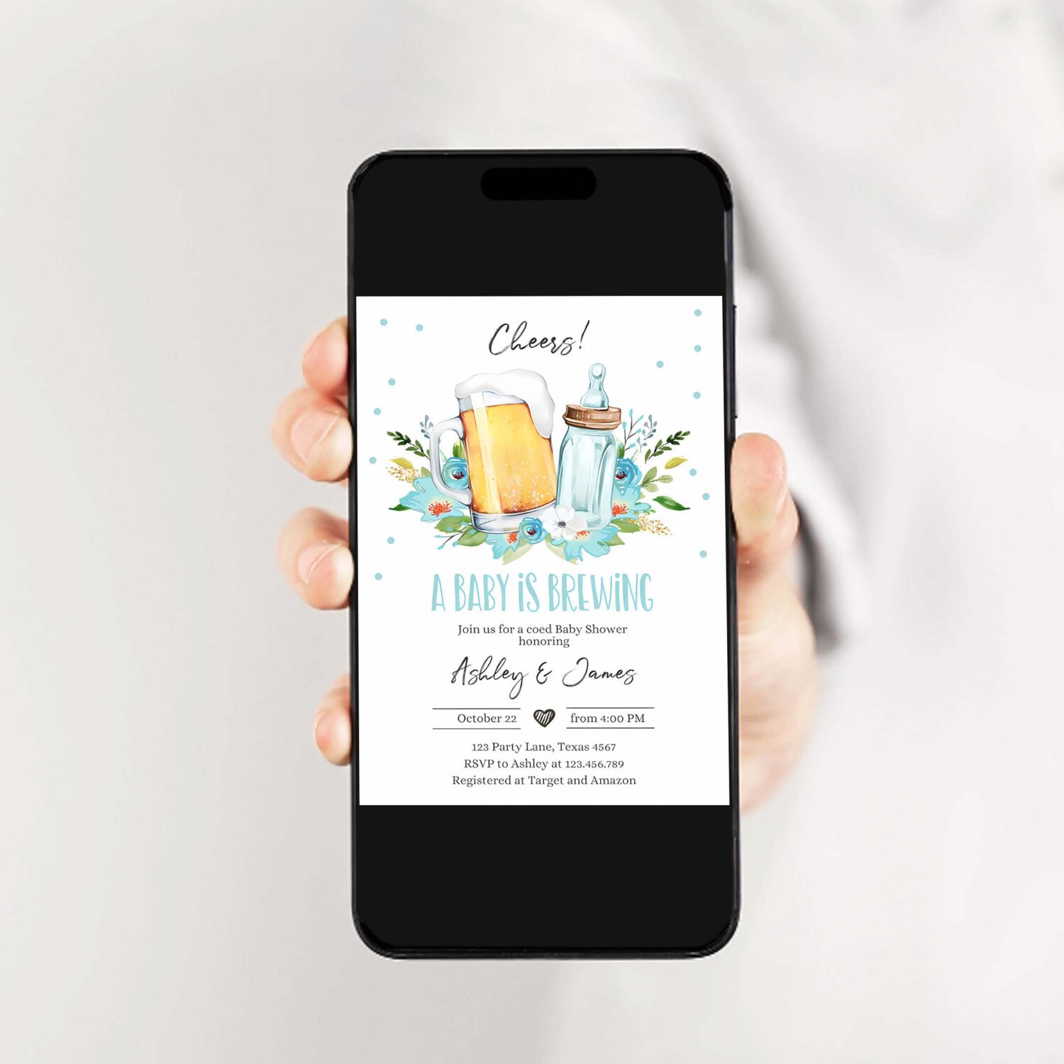 A baby is brewing invitation bottle and beers baby shower boy cheers coed couples shower printable 2