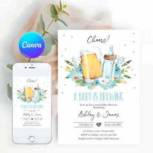 A Baby is Brewing Invitation, A Baby is Brewing Invitation, Bottle and Beers Baby Shower Boy Cheers Coed Couples Shower Printable