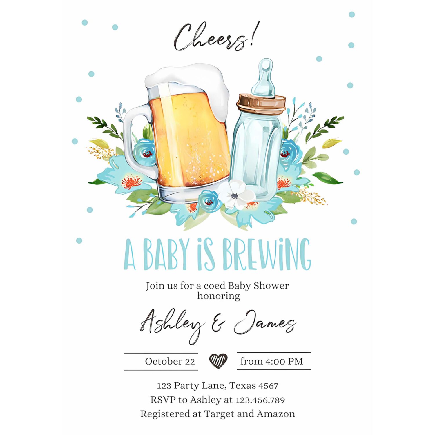 A baby is brewing invitation bottle and beers baby shower boy cheers coed couples shower printable 4