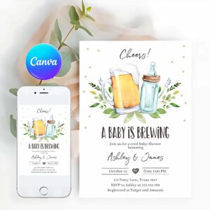 A Baby is Brewing Invitation, A Baby is Brewing Invitation, Bottle and Beers Baby Shower Cheers Coed Couples Shower