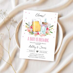 A baby is brewing invitation bottle and beers baby shower girl cheers coed couples shower 1