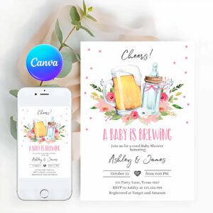 A Baby is Brewing Invitation, A Baby is Brewing Invitation, Bottle and Beers Baby Shower Girl Cheers Coed Couples Shower