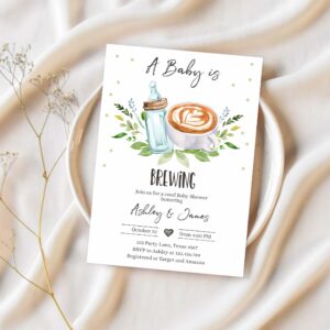 A baby is brewing invitation bottle and coffee baby shower coed couples gender neutral 1