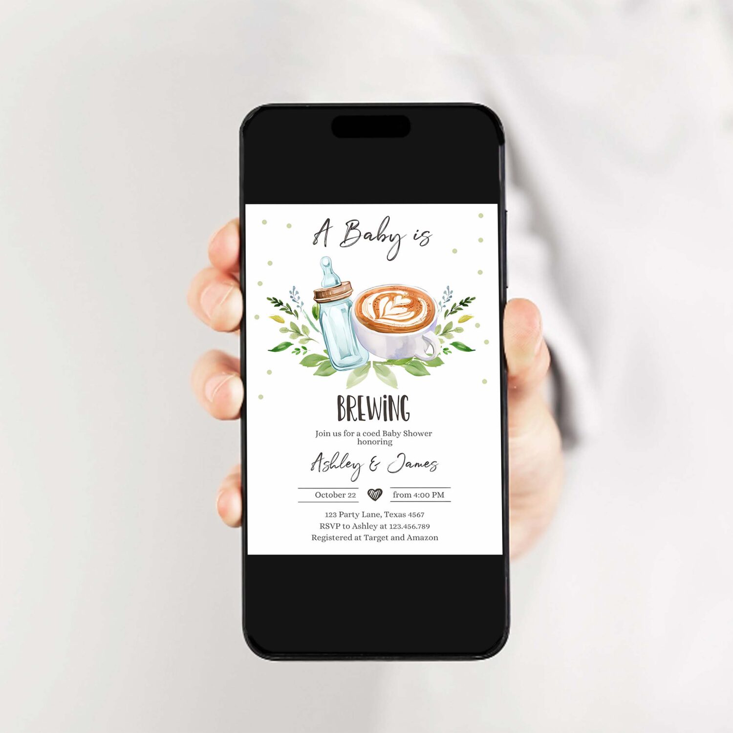 A baby is brewing invitation bottle and coffee baby shower coed couples gender neutral 2