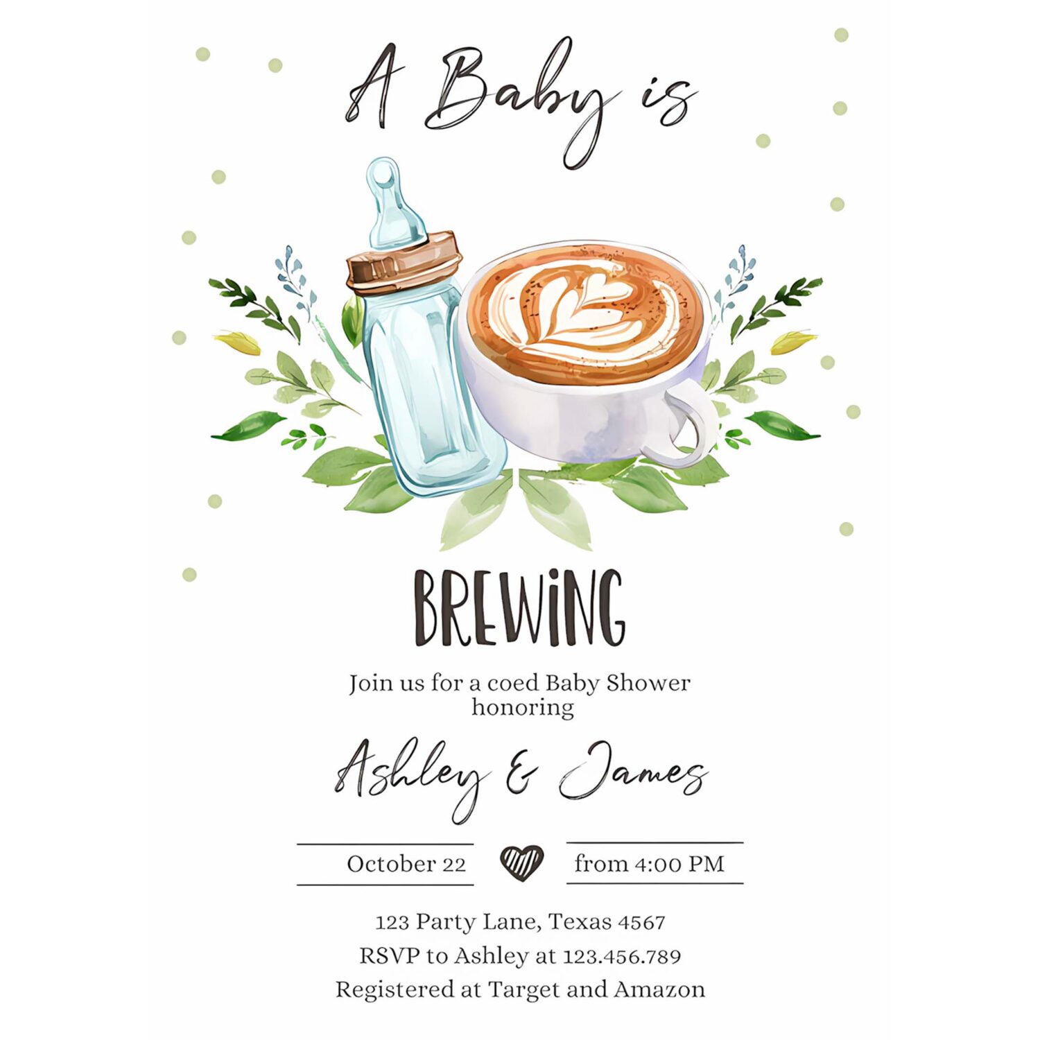 A baby is brewing invitation bottle and coffee baby shower coed couples gender neutral 4