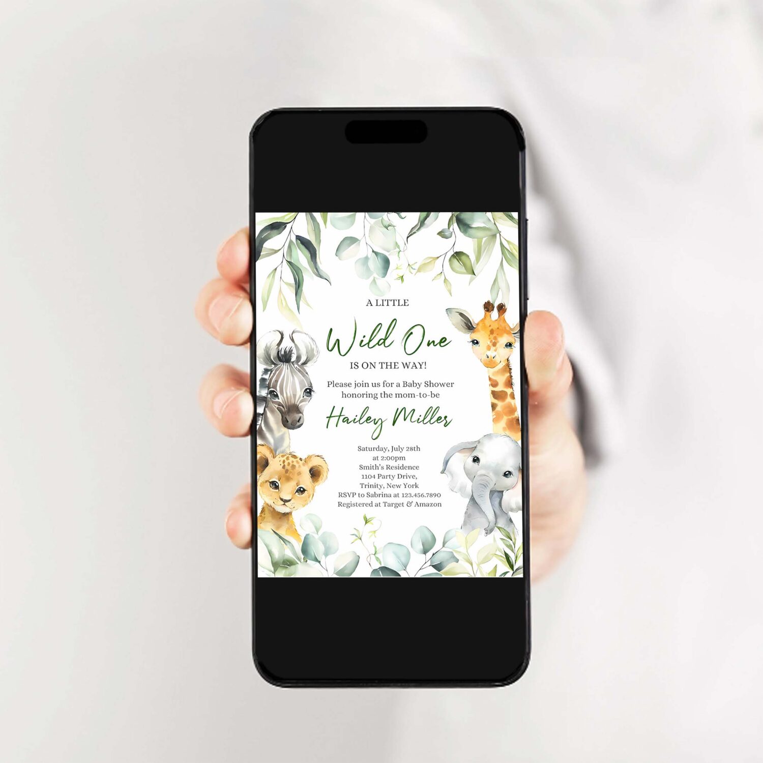 A little wild one on the way baby shower invitation safari jungle baby shower invite greenery safari animals baby shower 2