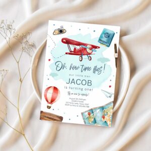Airplane birthday invitation oh my time flies red airplane first birthday travel 1