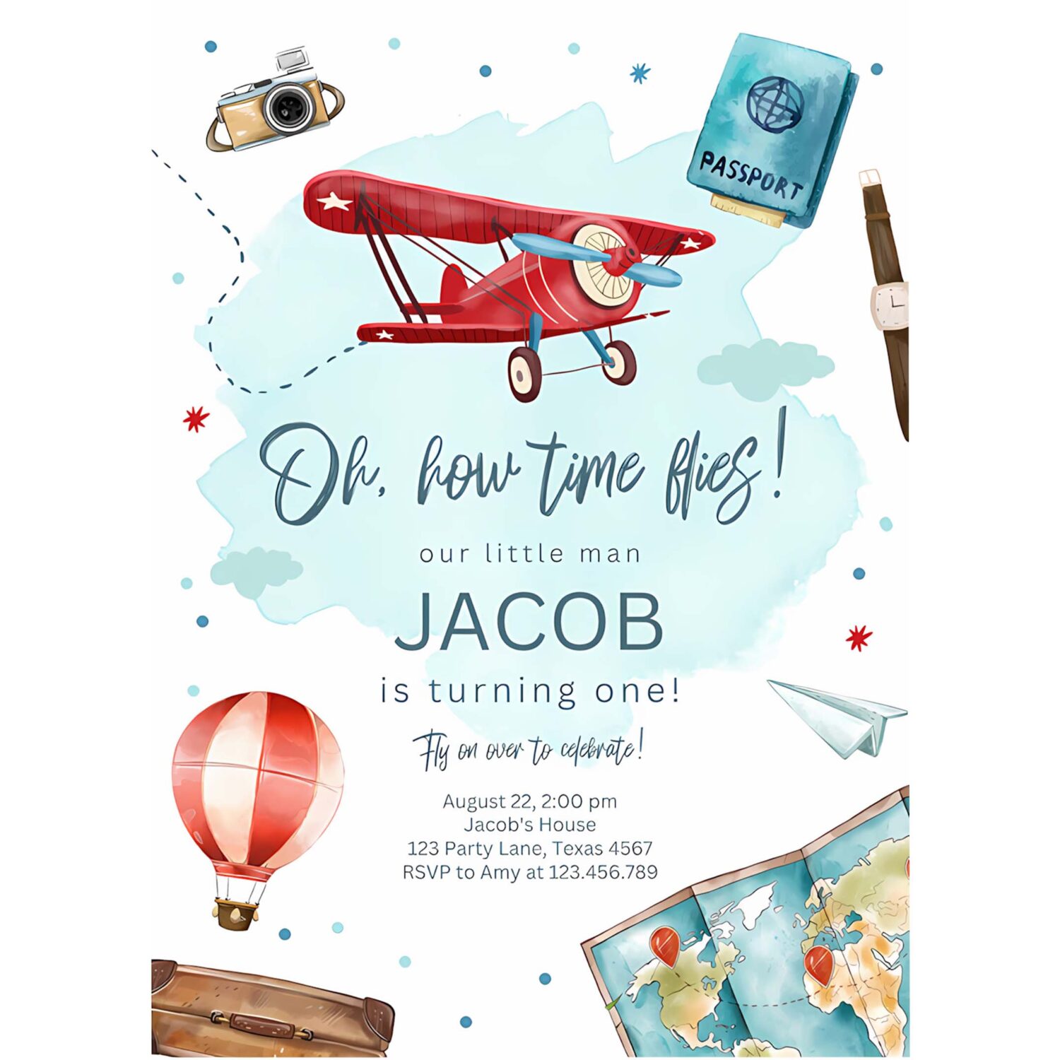 Airplane birthday invitation oh my time flies red airplane first birthday travel 4