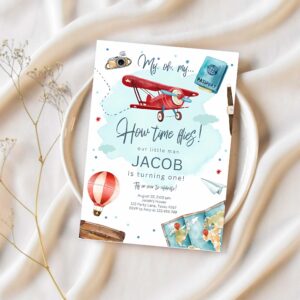 Airplane birthday invitation oh my time flies red airplane invitation travel 1