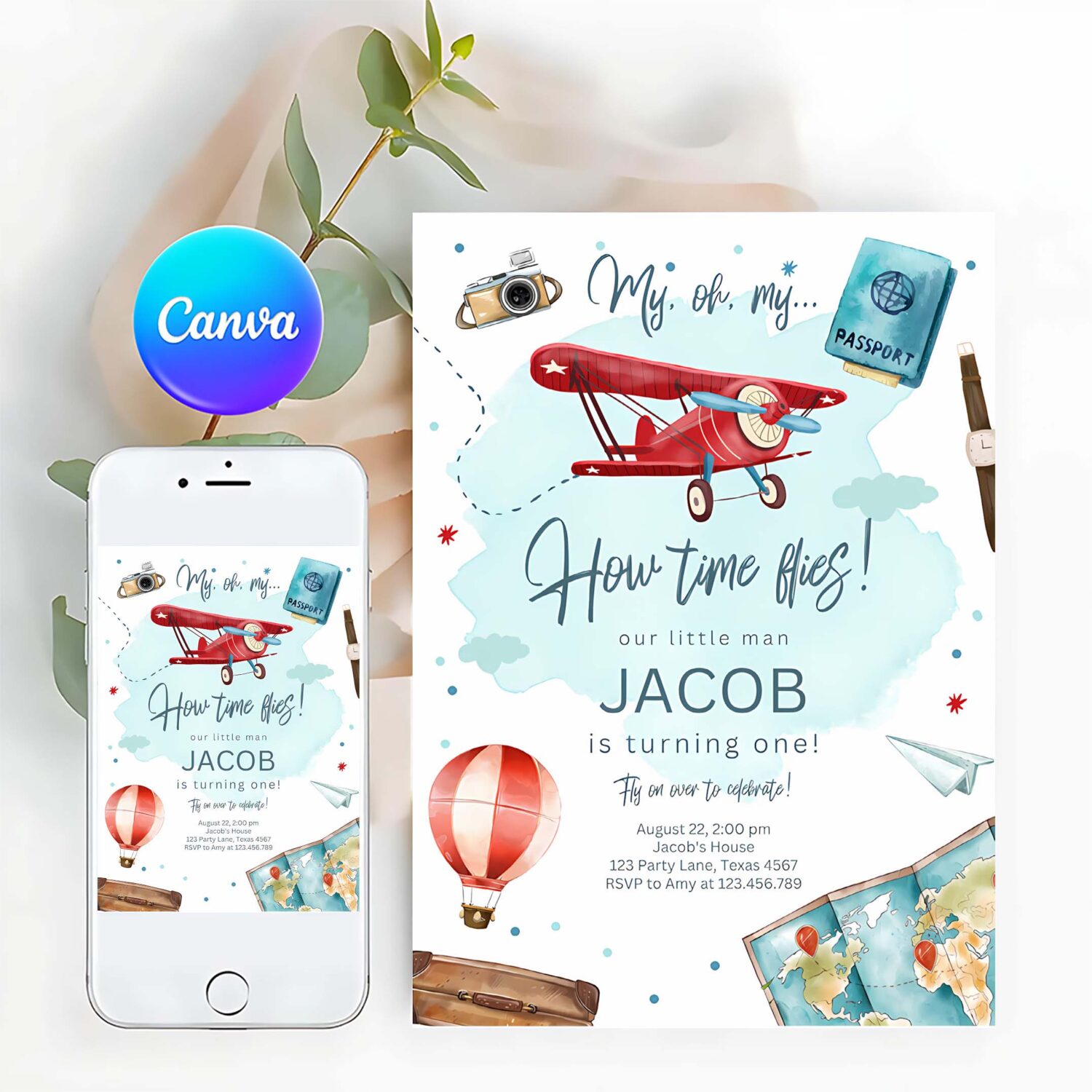 Airplane birthday invitation oh my time flies red airplane invitation travel