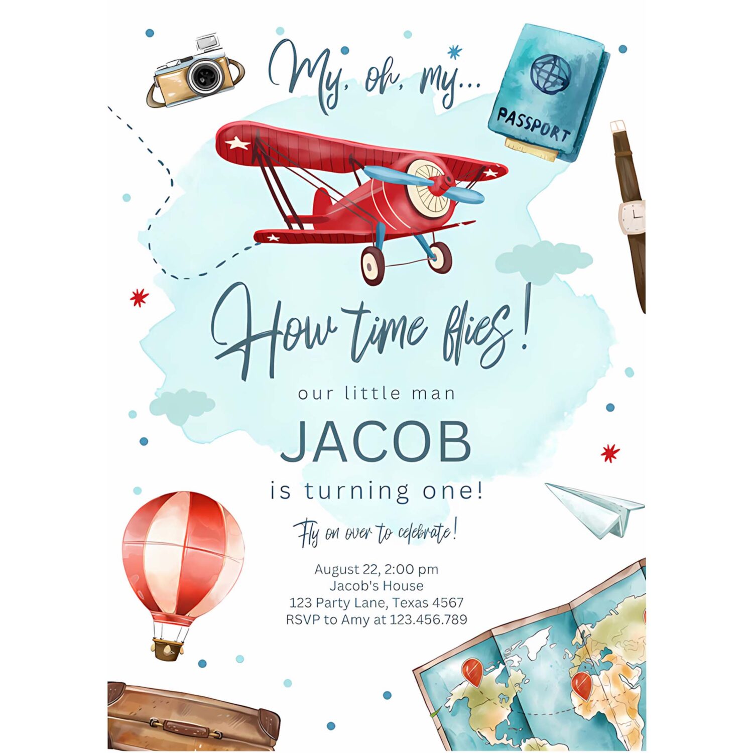 Airplane birthday invitation oh my time flies red airplane invitation travel 4