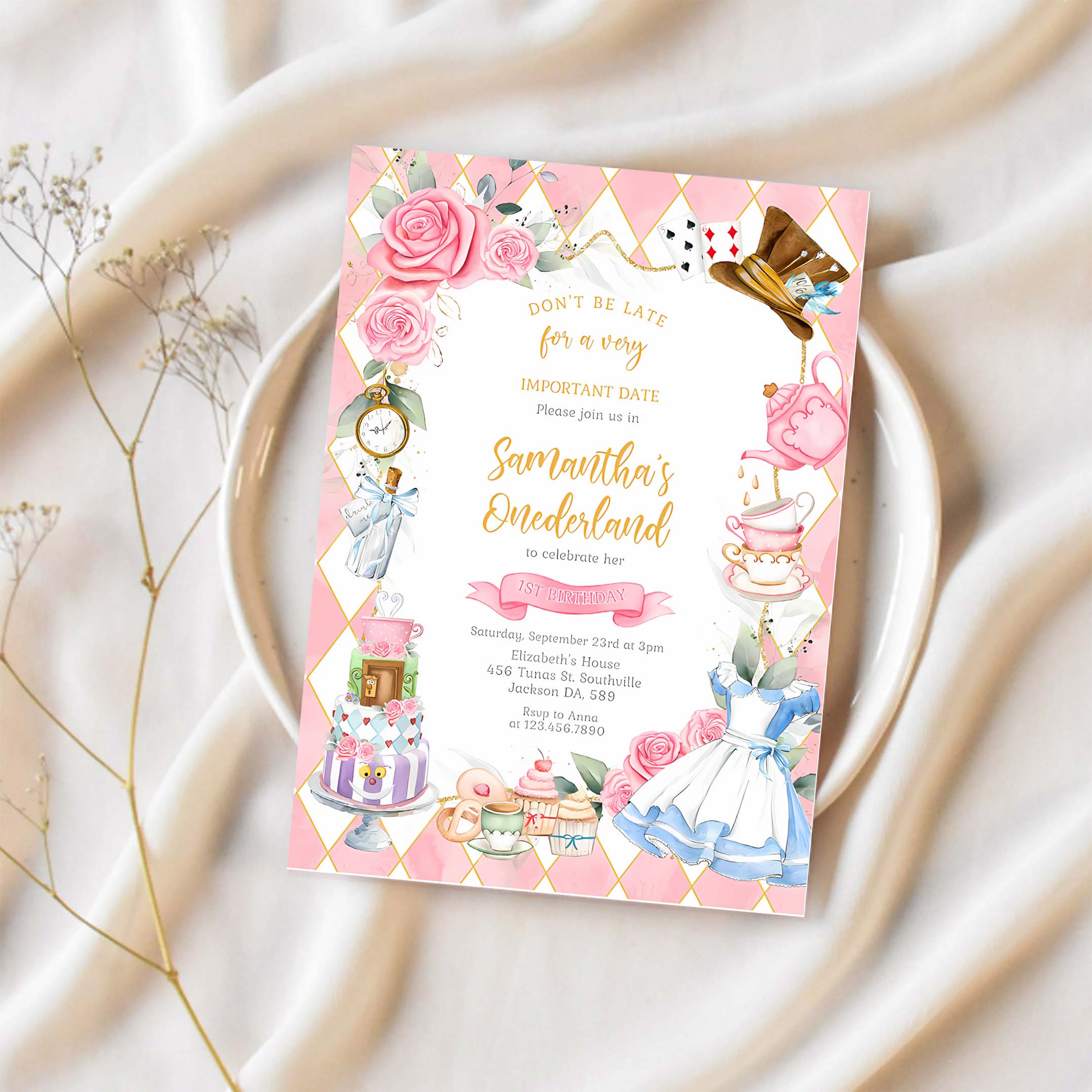 Alice in Wonderland Birthday Invitation Alice in Wonderland invitation Alice in Wonderland Theme Invitation