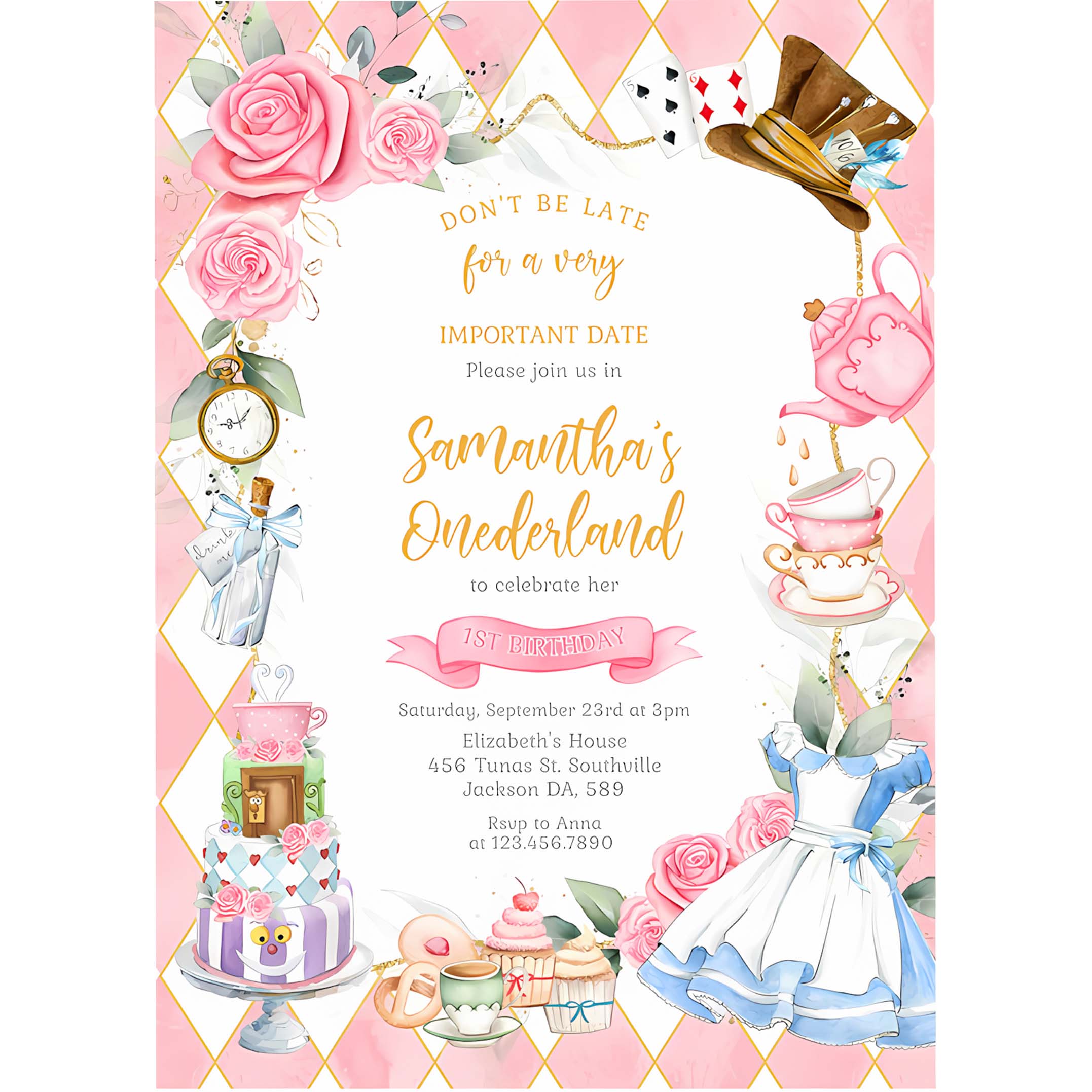 Alice in Wonderland Birthday Invitation Alice in Wonderland invitation Alice in Wonderland Theme Invitation