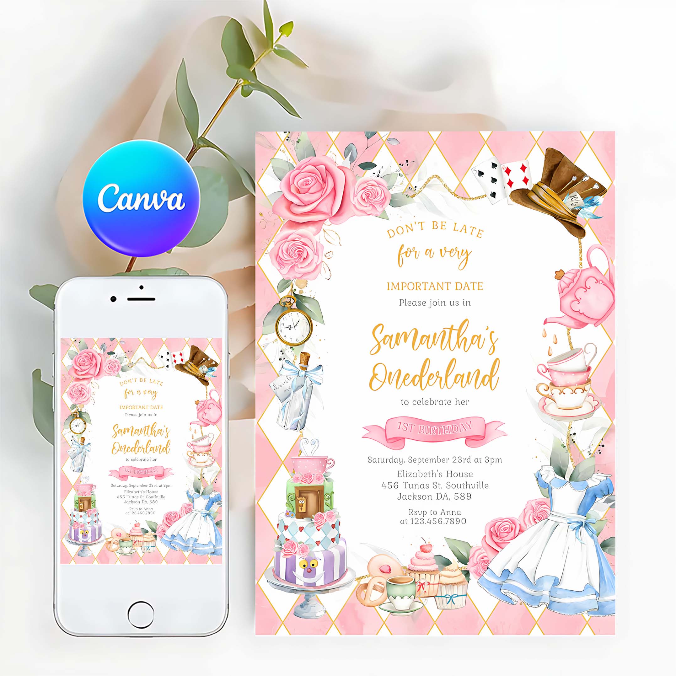 Alice in Wonderland Birthday Invitation Alice in Wonderland invitation Alice in Wonderland Theme Invitation