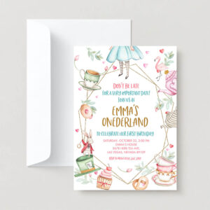 Alice in Wonderland Invitation, Alice in Wonderland, Onederland Girl First 1st Birthday Invitation