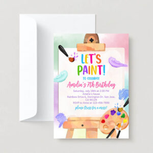 Art Birthday Invitation Party Paint Invites Colorful Painting Theme Invitation