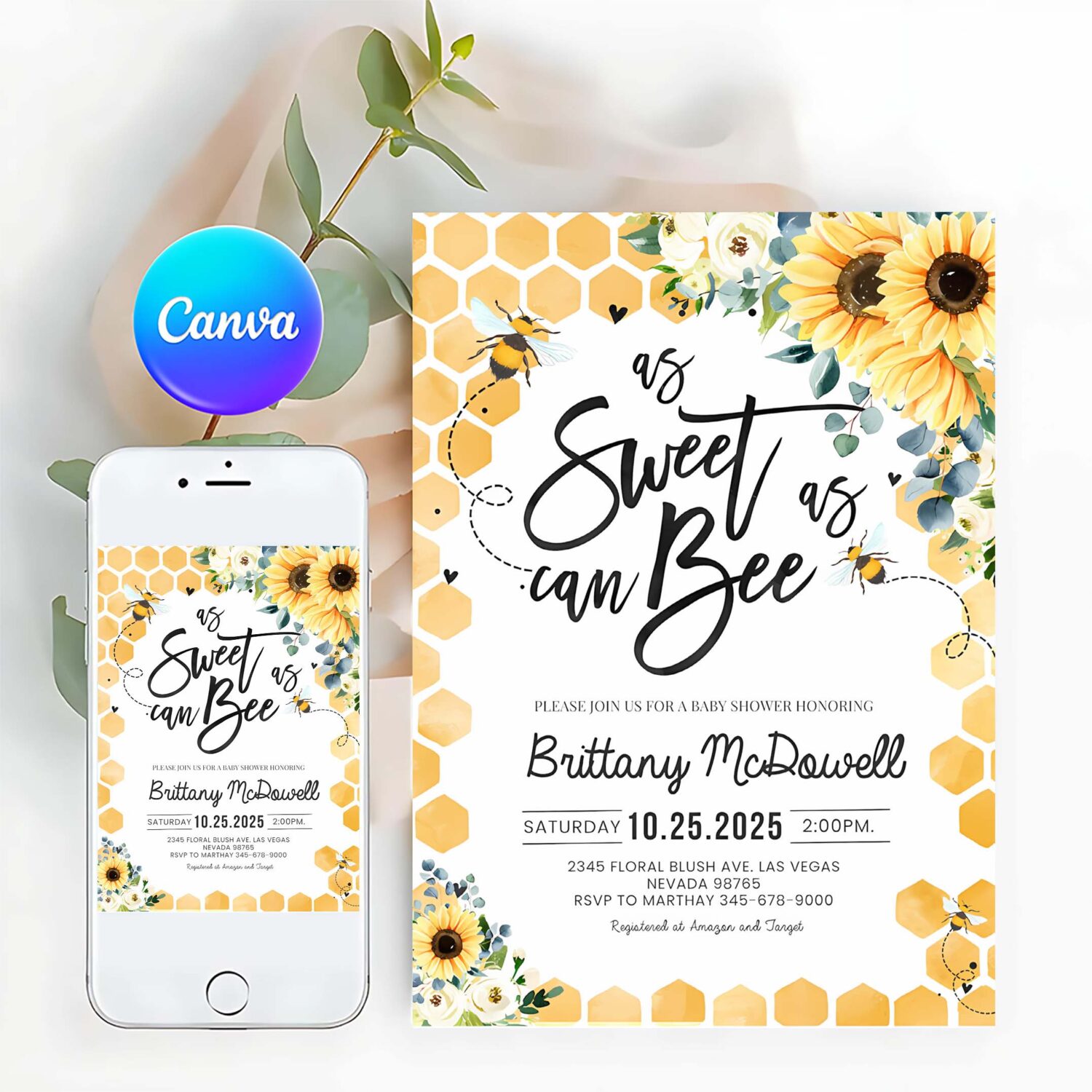 As sweet as can bee baby shower invitation bee baby shower invitation sunflower gender neutral baby shower invite