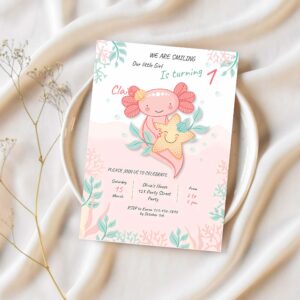 Axolotl birthday invite fiesta axolotl party first birthday baby shower 1