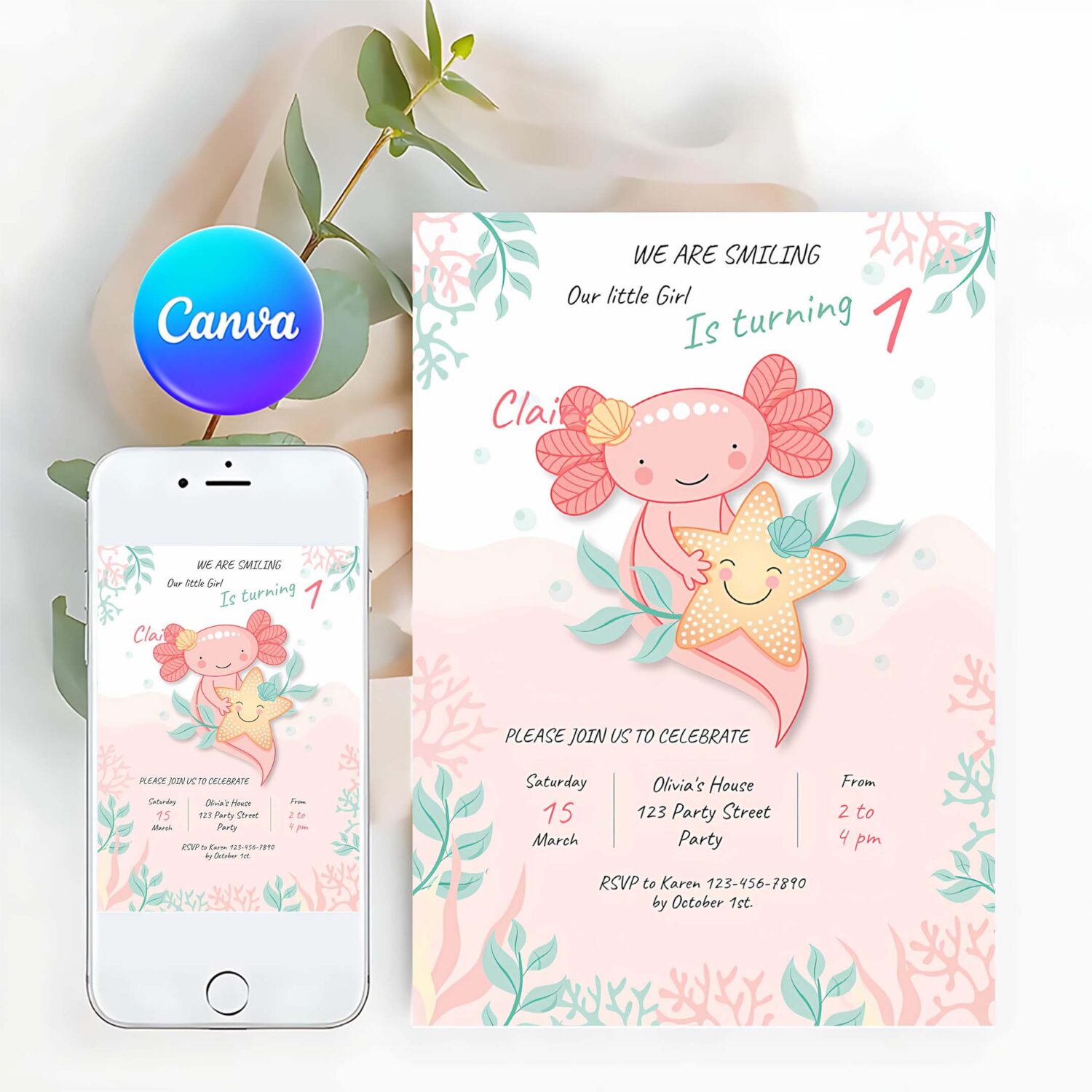 Axolotl birthday invite fiesta axolotl party first birthday baby shower