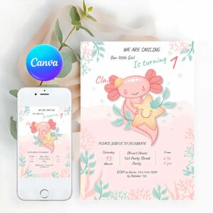 Fiesta Invitation, Axolotl Birthday Invite, Fiesta Axolotl Party, First Birthday Baby shower