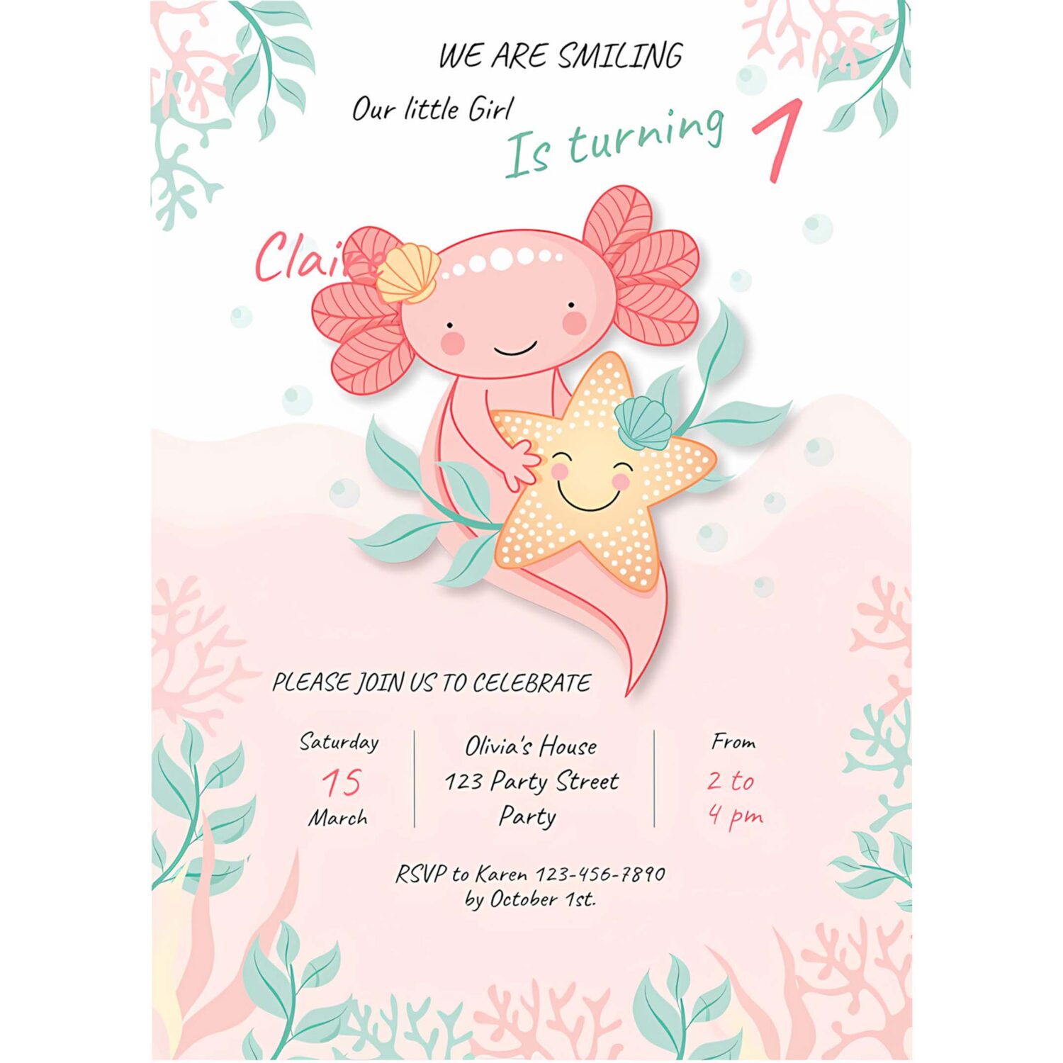 Axolotl birthday invite fiesta axolotl party first birthday baby shower 4