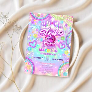 Bowling birthday invitation bowling party glow invitation neon glow bowling invitation 1
