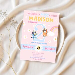Baby bluey girl birthday invitation 2nd bluey birthday party invitation party girl invite 1