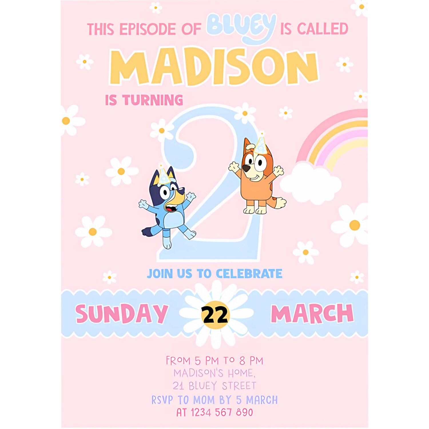 Baby bluey girl birthday invitation 2nd bluey birthday party invitation party girl invite 4