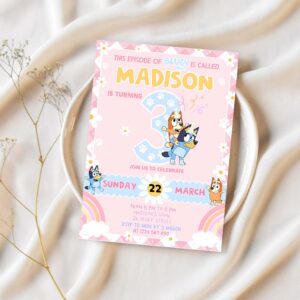 Baby bluey girl party birthday invitation 3rd bluey party invitation party girl invite 1