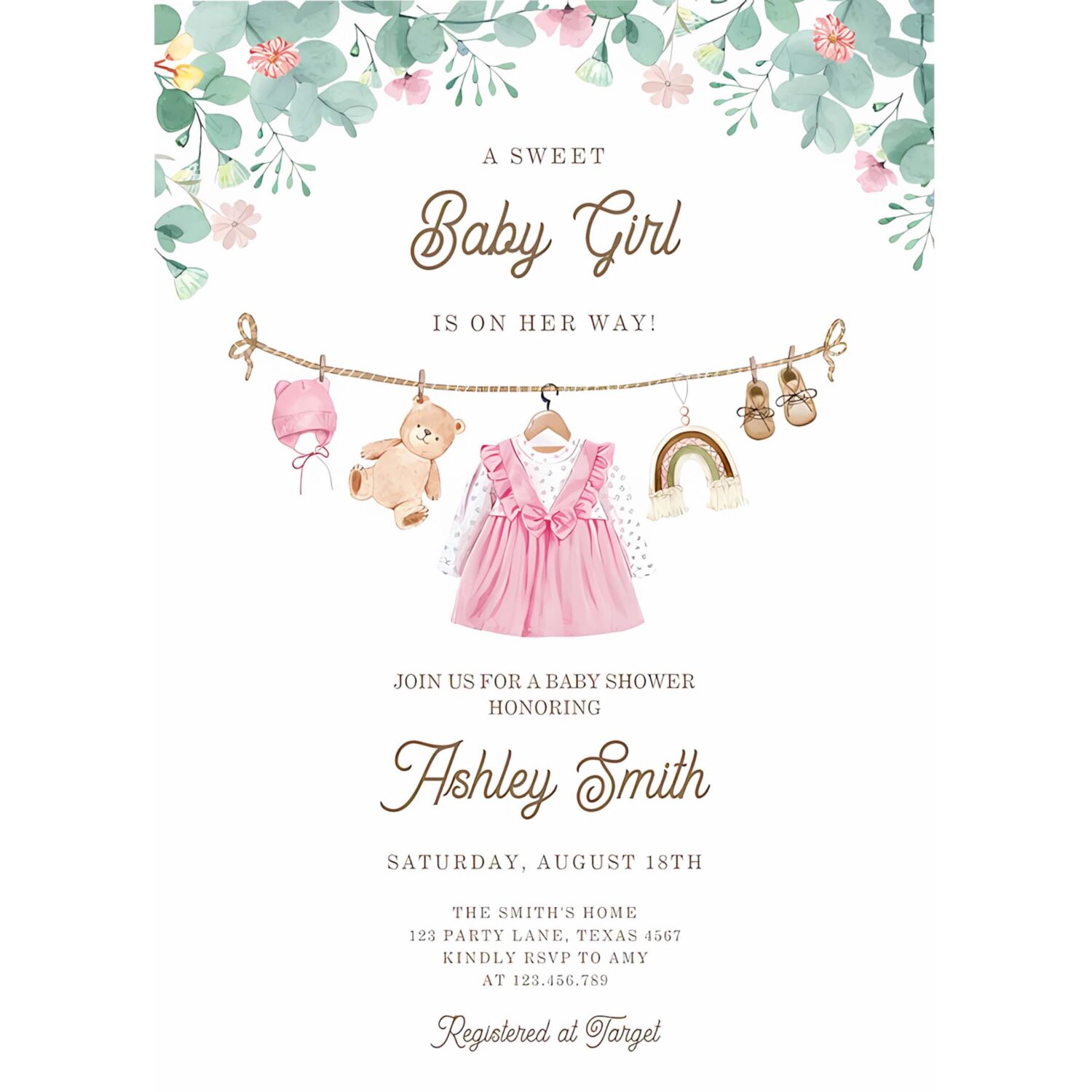 Baby clothes clothesline boho girl baby shower invitation f22p 4