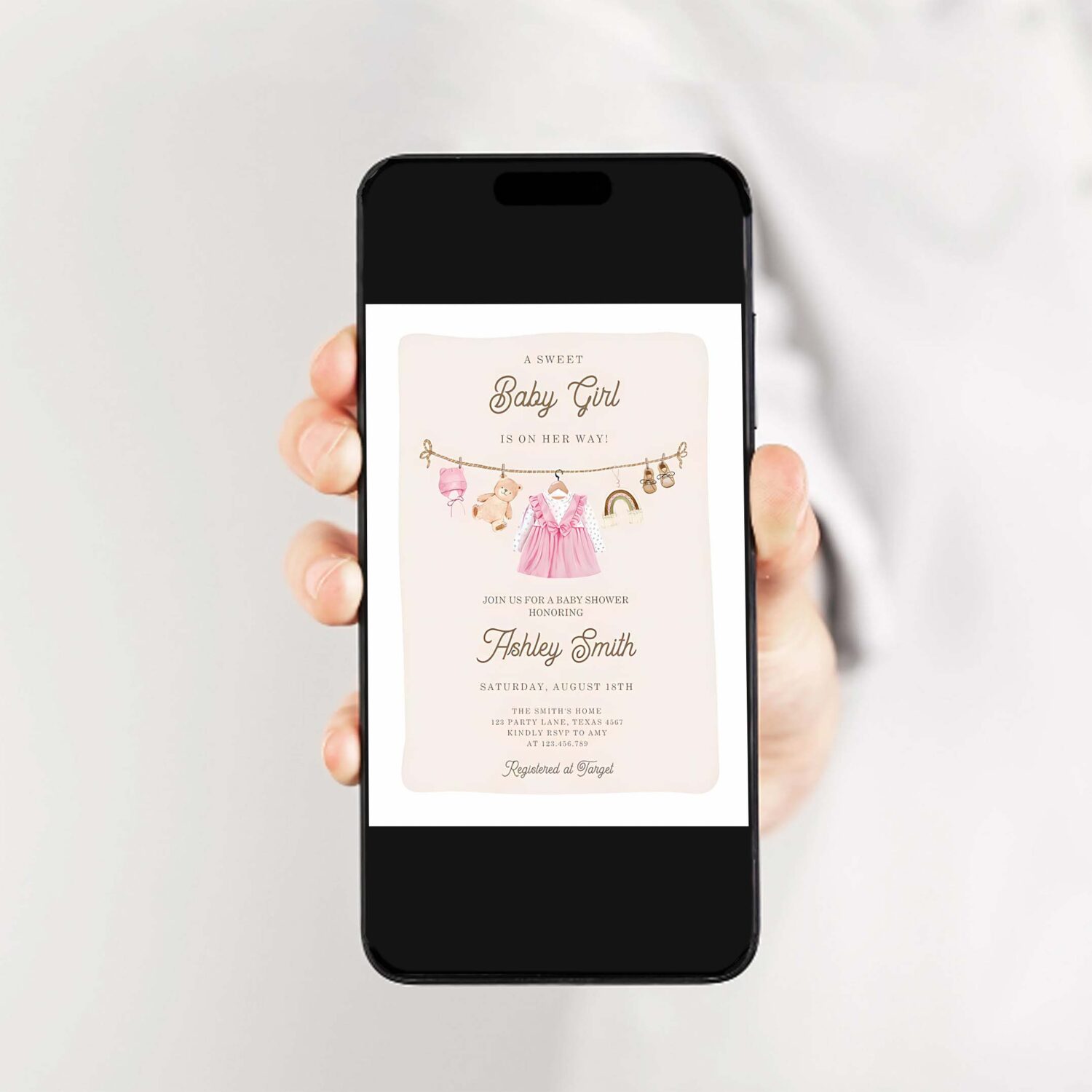 Baby clothes clothesline boho girl baby shower invitation f99k 2