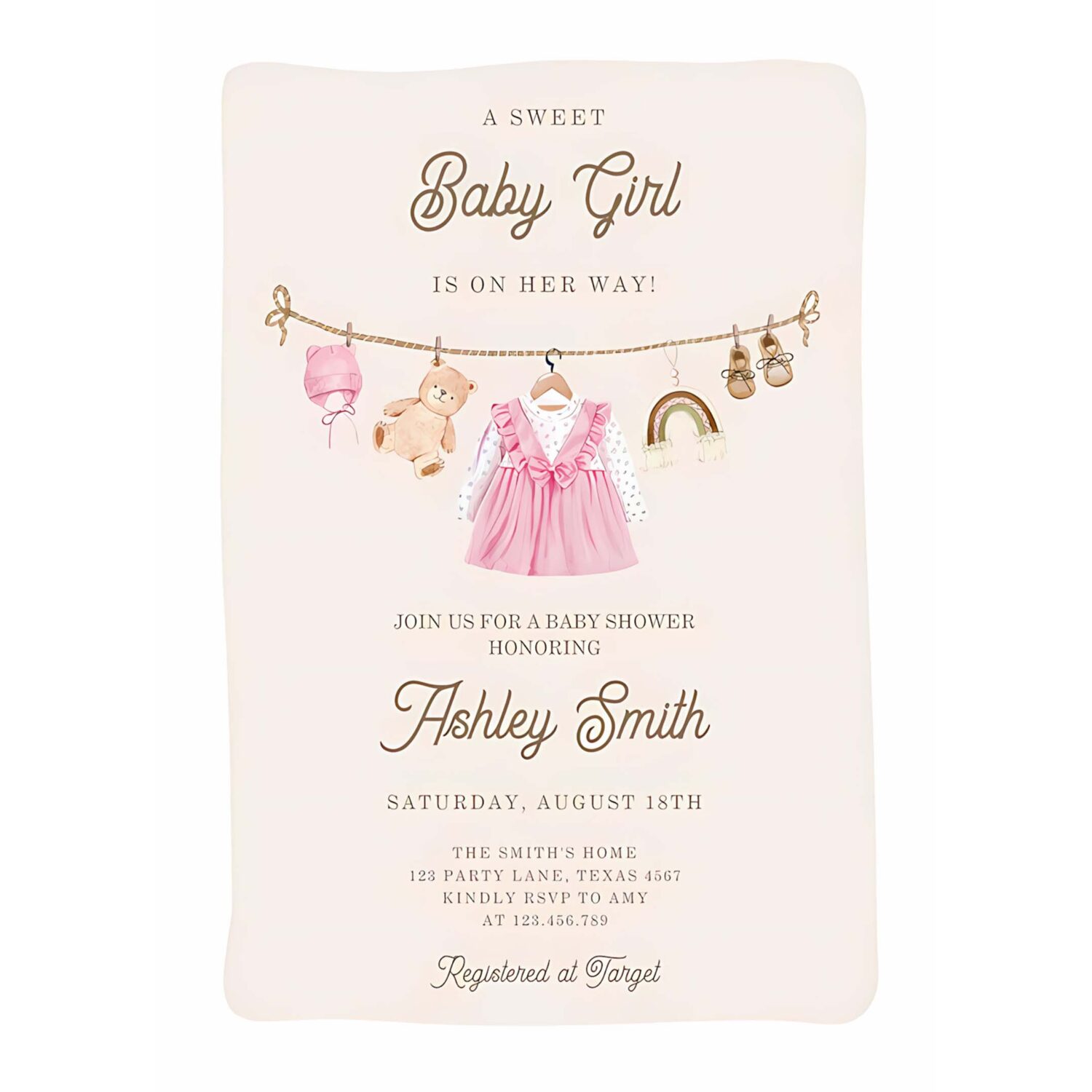 Baby clothes clothesline boho girl baby shower invitation f99k 4